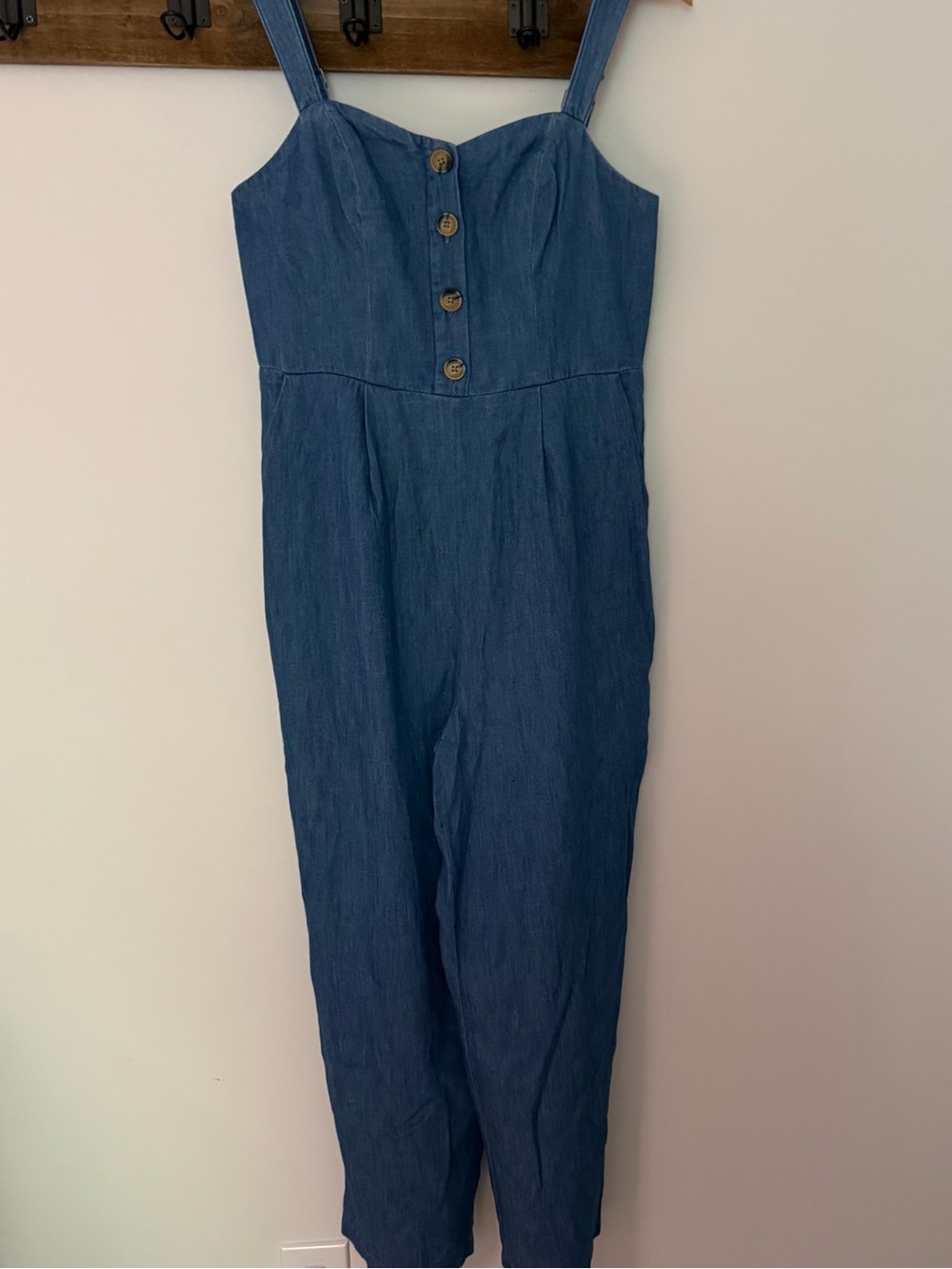 Old Navy Chambray Denim Jumpsuit Med Sleeveless Button Front Wide Strap Romper